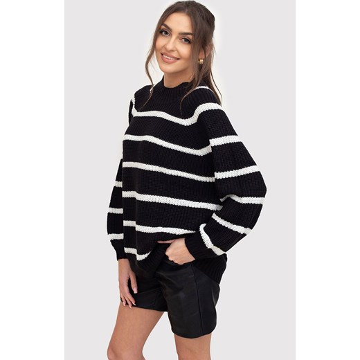 Sweter damski czarny w kremowe paski AXS0203, Kolor czarno-kremowy, Rozmiar M/L, AX Paris ze sklepu Primodo w kategorii Swetry damskie - zdjęcie 169257390