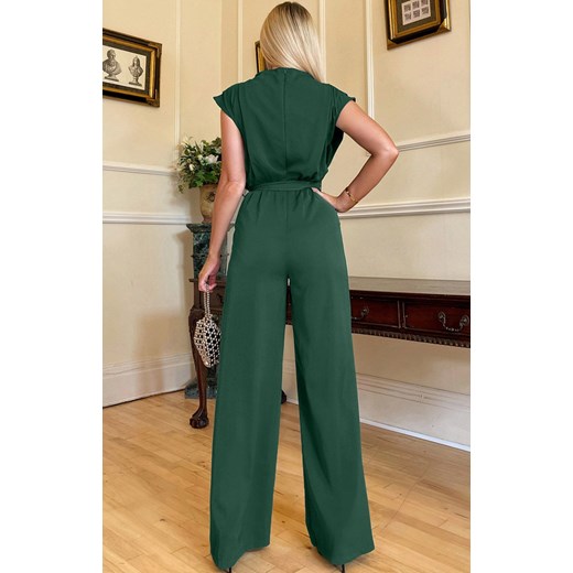 Zielony kombinezon z szerokimi nogawkami i wiązaniem w talii PA575, Kolor M Primodo
