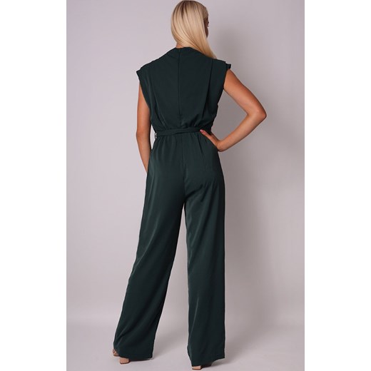 Zielony kombinezon z szerokimi nogawkami i wiązaniem w talii PA575, Kolor S Primodo
