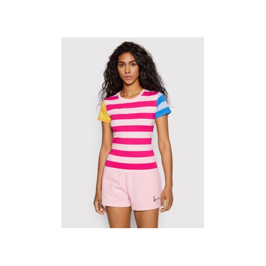 Karl Kani T-Shirt Small Signature Block Stripe 6130386 Różowy Slim Fit ze sklepu MODIVO w kategorii Bluzki damskie - zdjęcie 169284383