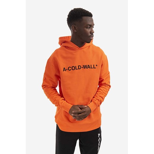 A-COLD-WALL* bluza bawełniana Essential Logo Hoodie męska kolor pomarańczowy z kapturem z nadrukiem ACWMW083.-LIGHTORANG ze sklepu ANSWEAR.com w kategorii Bluzy męskie - zdjęcie 169293784