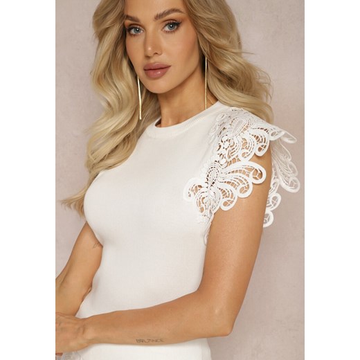 Biała Bluzka z Krótkimi Koronkowymi Rękawami Malline ze sklepu Renee odzież w kategorii Bluzki damskie - zdjęcie 169317941