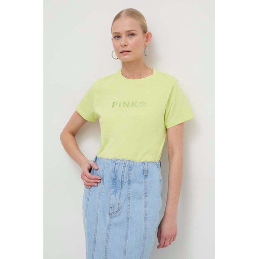 Pinko t-shirt bawełniany damski kolor żółty Pinko XS ANSWEAR.com
