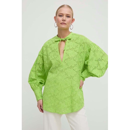 Silvian Heach bluzka bawełniana damska kolor zielony gładka ze sklepu ANSWEAR.com w kategorii Bluzki damskie - zdjęcie 169318894