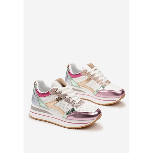 Buty sportowe damskie Born2be sneakersy sznurowane płaskie wielokolorowe wiosenne