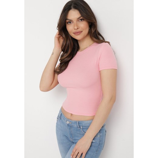 Różowy Bawełniany T-shirt Elastyczny Lireanne ze sklepu Born2be Odzież w kategorii Bluzki damskie - zdjęcie 169322970