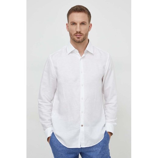 BOSS koszula lniana kolor biały regular z kołnierzykiem klasycznym 50513676 ze sklepu ANSWEAR.com w kategorii Koszule męskie - zdjęcie 169325242