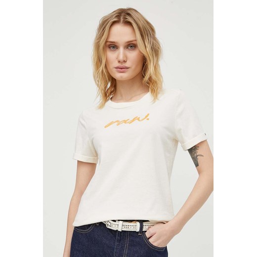 G-Star Raw t-shirt bawełniany damski kolor beżowy ze sklepu ANSWEAR.com w kategorii Bluzki damskie - zdjęcie 169325954