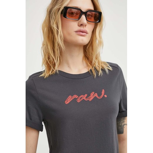 G-Star Raw t-shirt bawełniany damski kolor szary ze sklepu ANSWEAR.com w kategorii Bluzki damskie - zdjęcie 169325960
