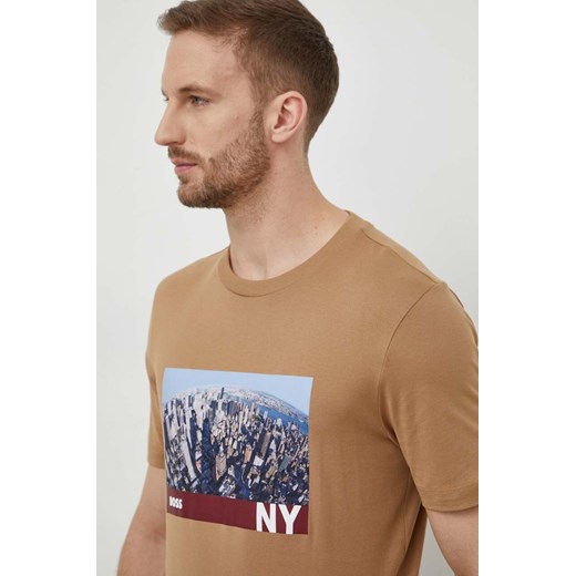 BOSS t-shirt bawełniany męski kolor beżowy z nadrukiem 50512110 ze sklepu ANSWEAR.com w kategorii T-shirty męskie - zdjęcie 169326061