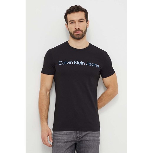 Calvin Klein Jeans t-shirt bawełniany kolor czarny z nadrukiem S ANSWEAR.com