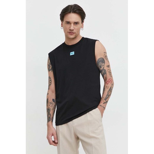 HUGO t-shirt bawełniany kolor czarny ze sklepu ANSWEAR.com w kategorii T-shirty męskie - zdjęcie 169329154