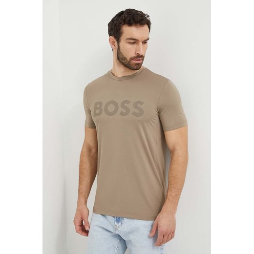 Boss Green t-shirt męski kolor beżowy z nadrukiem 50517911 ze sklepu ANSWEAR.com w kategorii T-shirty męskie - zdjęcie 169329191