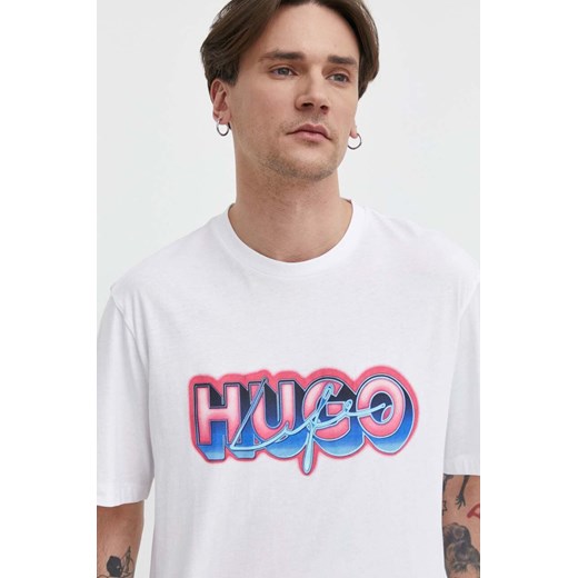 Hugo Blue t-shirt bawełniany męski kolor biały z nadrukiem 50515278 ze sklepu ANSWEAR.com w kategorii T-shirty męskie - zdjęcie 169329204