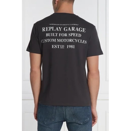 T-shirt męski Replay w stylu młodzieżowym z krótkimi rękawami czarny bawełniany 