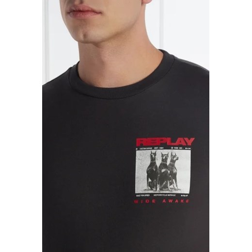 T-shirt męski czarny Replay z krótkimi rękawami w stylu młodzieżowym bawełniany 