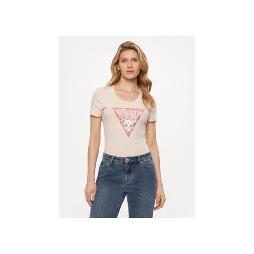 Guess T-Shirt W4GI21 J1314 Różowy Slim Fit ze sklepu MODIVO w kategorii Bluzki damskie - zdjęcie 169339974
