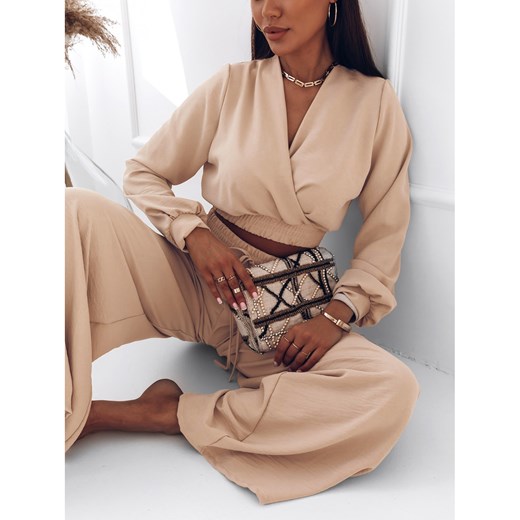 Komplet crop top ze spodniami - MONACO - beżowy Magmac one size magmac.pl