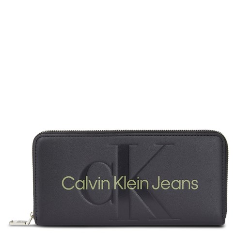 Duży Portfel Damski Calvin Klein Jeans Sculpted Mono Zip Around Mono K60K607634 Czarny ze sklepu eobuwie.pl w kategorii Portfele damskie - zdjęcie 169369001