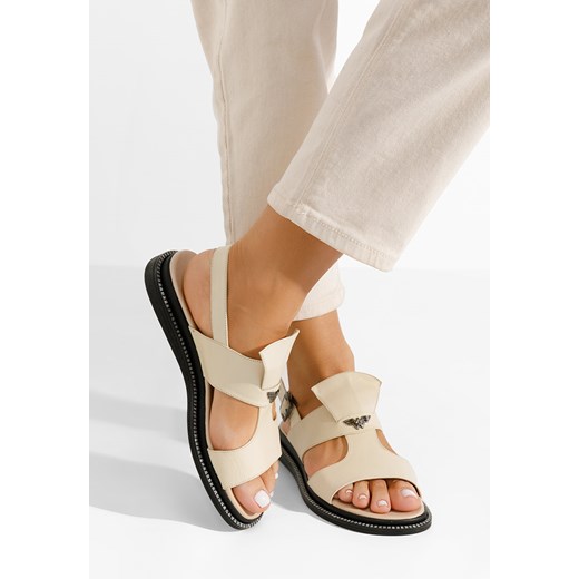 Beżowe sandały damskie skórzane Meriva V5 ze sklepu Zapatos w kategorii Sandały damskie - zdjęcie 169370253