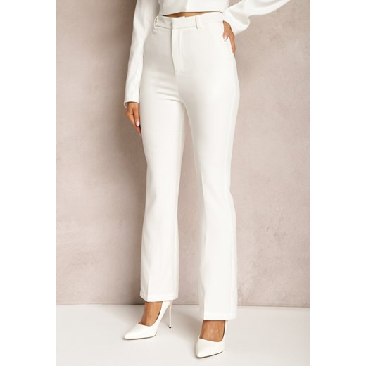 Białe Spodnie Dzwony High Waist z Imitacją Kieszeni Semirlla ze sklepu Renee odzież w kategorii Spodnie damskie - zdjęcie 169375011