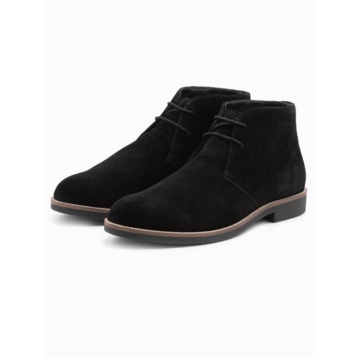 Buty męskie skórzane wiązane za kostkę - czarne V2 OM-FOCS-0136 44 Edoti