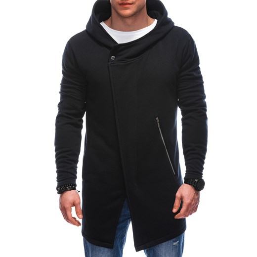Bluza męska asymetryczna rozpinana z kapturem OM-SSZP-0111 - czarna V1 ze sklepu Edoti w kategorii Bluzy męskie - zdjęcie 169390324