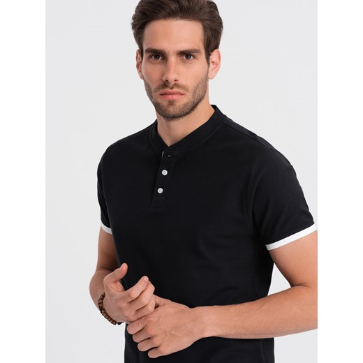 Męska koszulka polo bez kołnierzyka - czarna V8 OM-TSCT-0156 ze sklepu ombre w kategorii T-shirty męskie - zdjęcie 169390344