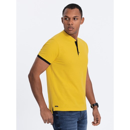 Męska koszulka polo bez kołnierzyka - żółta V9 OM-TSCT-0156 ze sklepu ombre w kategorii T-shirty męskie - zdjęcie 169390362