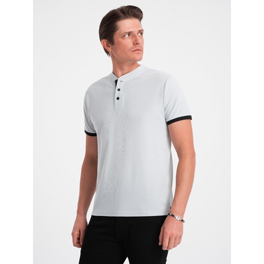 Męska koszulka polo bez kołnierzyka - jasnoszara V10 OM-TSCT-0156 ze sklepu ombre w kategorii T-shirty męskie - zdjęcie 169390374