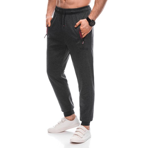 Spodnie męskie dresowe 1457P - grafitowe ze sklepu Edoti w kategorii Spodnie męskie - zdjęcie 169393533