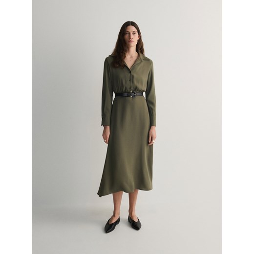 Reserved - Sukienka z paskiem - oliwkowy Reserved XL Reserved