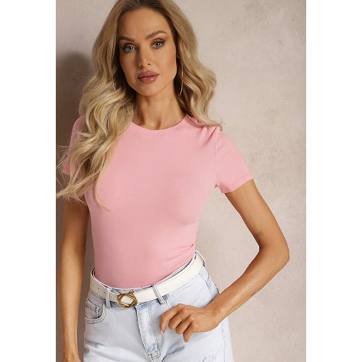 Różowy Elastyczny T-shirt z Bawełny Larenimes ze sklepu Renee odzież w kategorii Bluzki damskie - zdjęcie 169394824