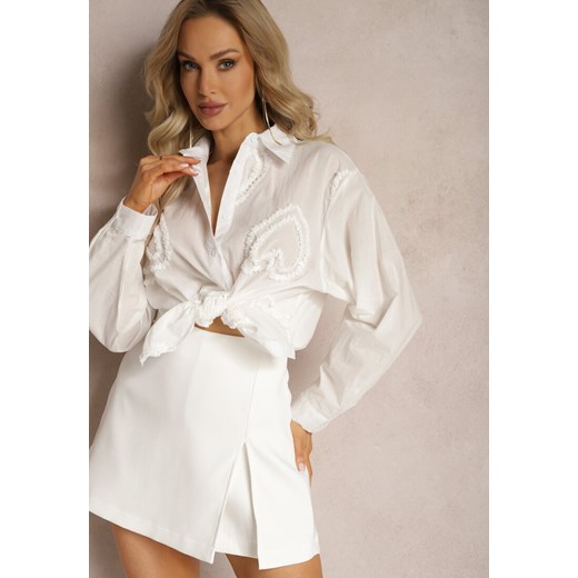 Biała Bawełniana Koszula z Haftowanymi Sercami Tesialla ze sklepu Renee odzież w kategorii Koszule damskie - zdjęcie 169394890