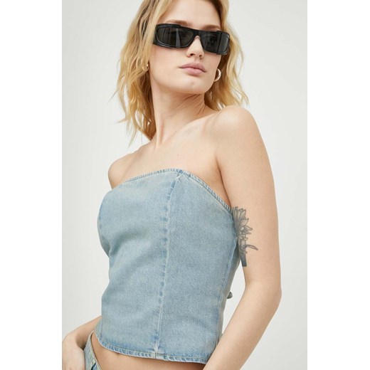 Won Hundred bluzka jeansowa damska kolor niebieski gładka 2881-15144 ze sklepu ANSWEAR.com w kategorii Bluzki damskie - zdjęcie 169395731