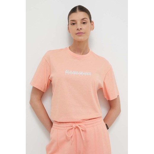 Napapijri t-shirt bawełniany S-Box damski kolor pomarańczowy NP0A4GDDP1I1 ze sklepu ANSWEAR.com w kategorii Bluzki damskie - zdjęcie 169396390