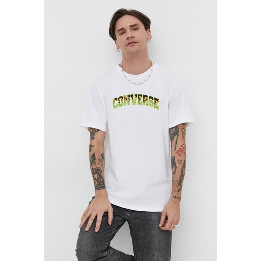 Converse t-shirt bawełniany męski kolor beżowy z nadrukiem ze sklepu ANSWEAR.com w kategorii T-shirty męskie - zdjęcie 169396550