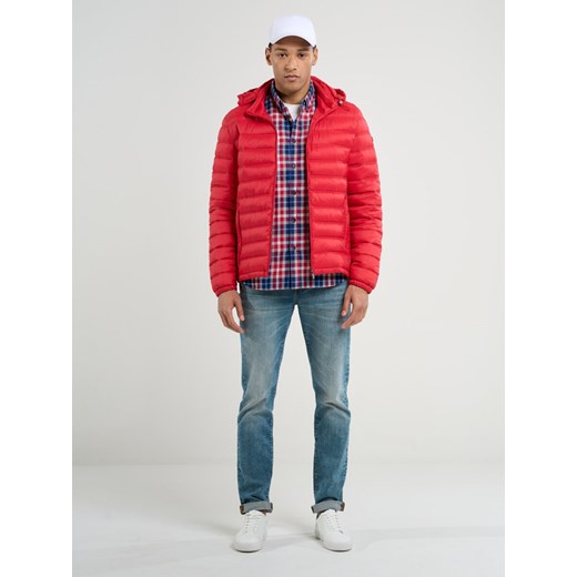 Pikowana kurtka męska z kapturem czerwona Acarf 603 ze sklepu Big Star w kategorii Kurtki męskie - zdjęcie 169399714
