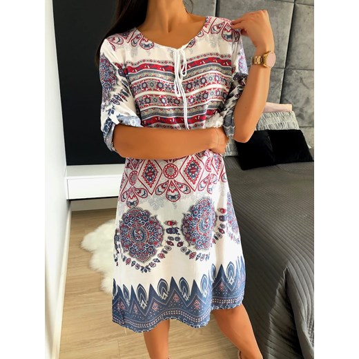 Biała Sukienka z Azteckim Wzorem Modnakiecka.pl 42 ModnaKiecka.pl