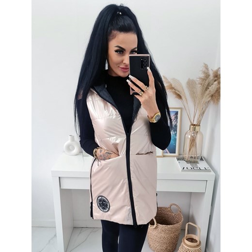 długa kamizelka błyszcząca madrid z kapturem - rose gold ze sklepu STYLOWO w kategorii Kamizelki damskie - zdjęcie 169406644