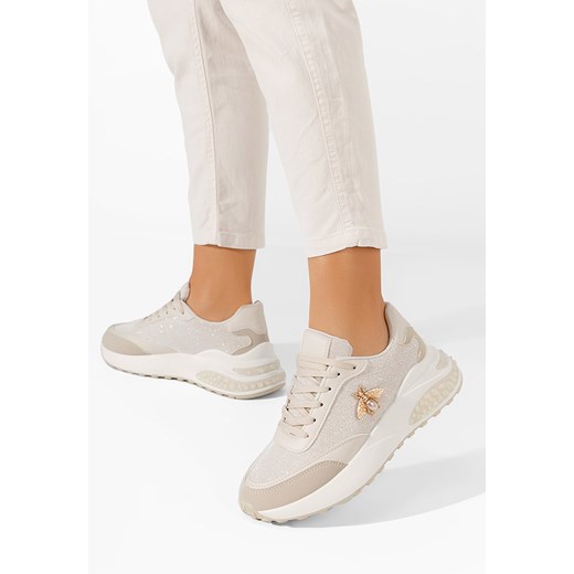 Beżowe sneakersy na koturnie Ewina ze sklepu Zapatos w kategorii Buty sportowe damskie - zdjęcie 169406750