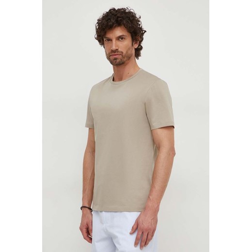 BOSS t-shirt bawełniany męski kolor beżowy gładki 50468395 ze sklepu ANSWEAR.com w kategorii T-shirty męskie - zdjęcie 169406904