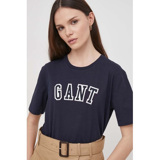Gant t-shirt bawełniany damski kolor granatowy ze sklepu ANSWEAR.com w kategorii Bluzki damskie - zdjęcie 169407350