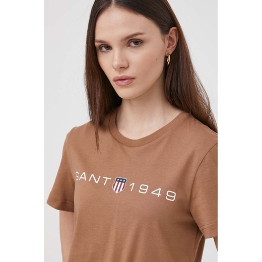 Gant t-shirt bawełniany damski kolor brązowy Gant S ANSWEAR.com