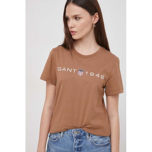 Gant t-shirt bawełniany damski kolor brązowy Gant L ANSWEAR.com