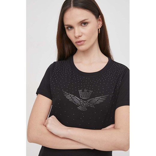 Aeronautica Militare t-shirt bawełniany damski kolor czarny TS2249DJ638 ze sklepu ANSWEAR.com w kategorii Bluzki damskie - zdjęcie 169407380