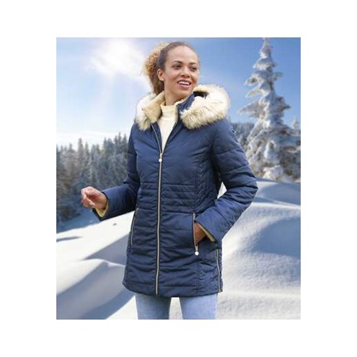 Ciepła, pikowana kurtka z kapturem z odpinaną imitacją futerka ze sklepu Atlas For Men w kategorii Kurtki damskie - zdjęcie 169419023