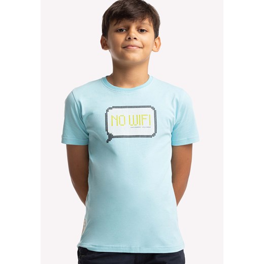 Niebieska koszulka chłopięca z geometrycznym nadrukiem T-NOWIFI JUNIOR ze sklepu Volcano.pl w kategorii T-shirty chłopięce - zdjęcie 169422453