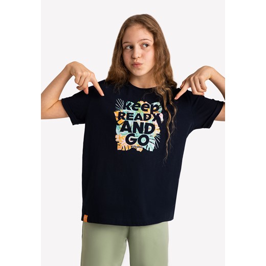 Czarna dziewczęca koszulka z kolorowym nadrukiem T-READY JUNIOR Volcano 134-140 Volcano.pl