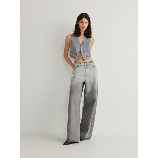 Kamizelka damska Reserved szara krótka z bawełny 